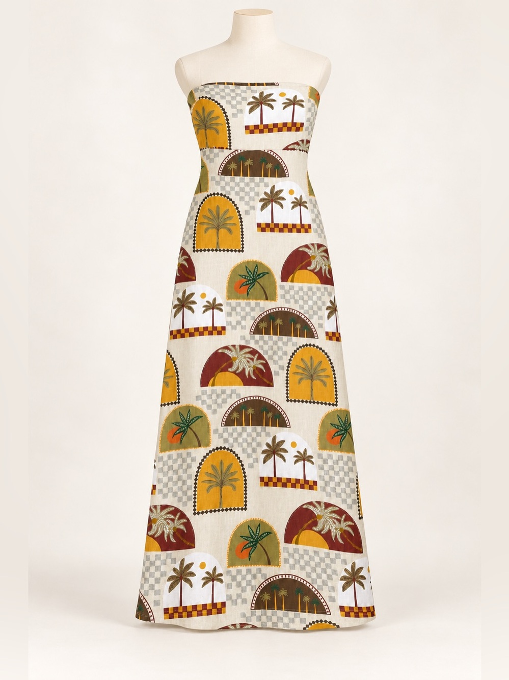Paper Heart Anthropologie Strapless Tropical Palm Print Linen Blend Maxi Dress M